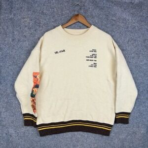 Aelfric Eden Sweater Mens Medium Beige Cream Floral Van Gogh Art Crewneck Knit